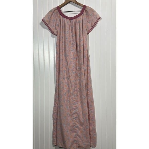 Vintage Floral Muumuu Nightgown Pink Lace Prairie House Dress Cottagecore M - Picture 2 of 6